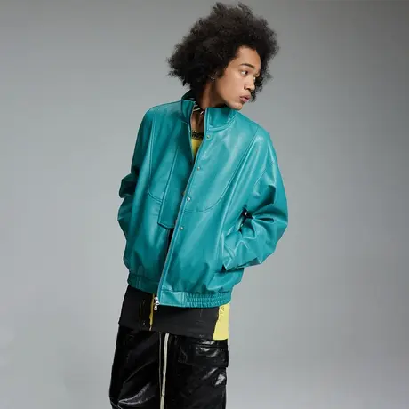 美式复古立领皮夹克男士春秋款百搭宽松街头情侣装设计感PU皮外套图片