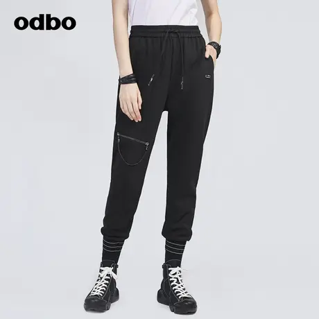 odbo/欧迪比欧时尚气质抽绳束腰休闲裤女春季新款显瘦束脚卫裤商品大图
