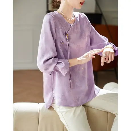 宝诗黎【新品价338元】新中式提花长袖雪纺衫BW1036图片