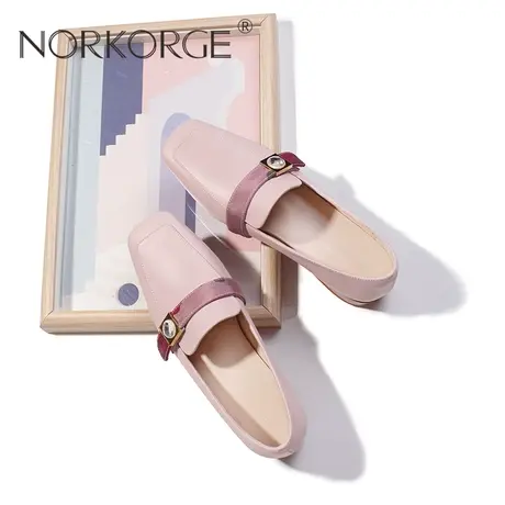 2024新款春夏复古仙女风温柔粉色乐福鞋女鞋真皮方头粗跟中跟单鞋图片