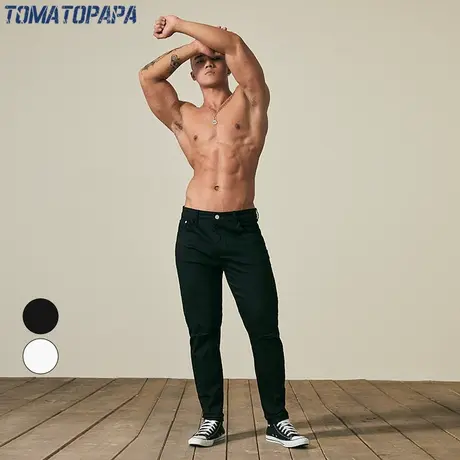 TOMATOPAPA秋季新款男装休闲裤直筒破洞长裤百搭修身纯色裤子潮商品大图