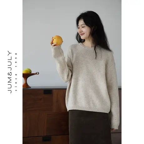 嘉茱莉2023秋季新款1OO羊毛针织衫女短款宽松针织毛衣套头上衣商品大图