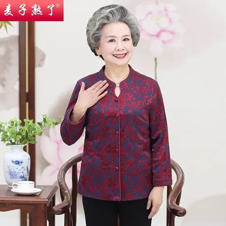 奶奶秋装新款2023外套长袖厚花棉衬衫春秋老太太上衣服中老年女装商品大图