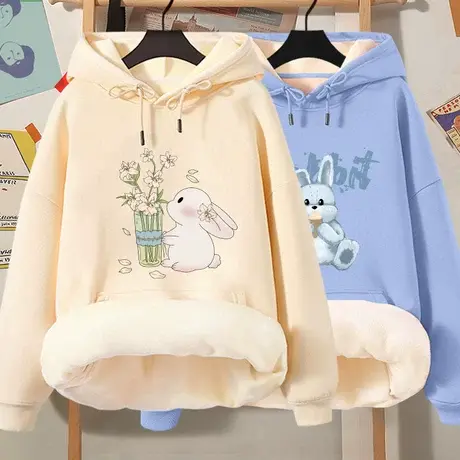 秋冬款连帽卫衣女2023年新款加绒宽松百搭冬季加厚上衣小个子外套商品大图