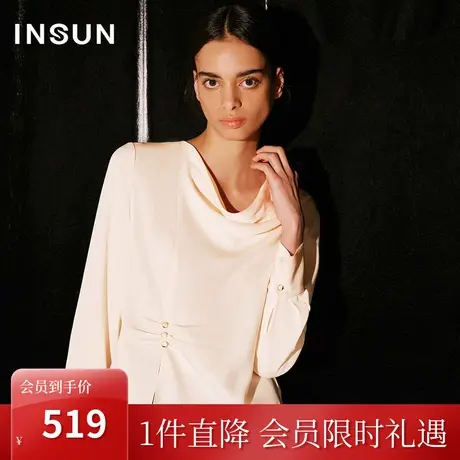 [褶皱艺术]恩裳COVER2023秋季新款复古荡领腰间捏褶立裁醋酸衬衫图片