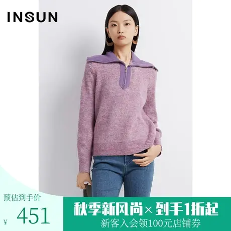 恩裳2022冬季时尚大翻领混纺花式纱线亲肤保暖毛织衫商品大图