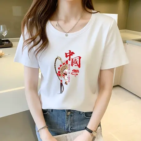 国潮短袖t恤女装2023年夏季新款纯棉宽松中国风圆领半袖上衣ins潮商品大图