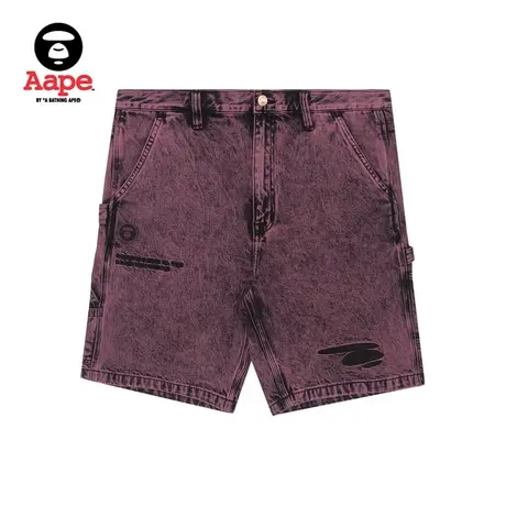 Aape旗舰店男装春夏猿颜纯色山系刺绣立体图案牛仔短裤6847XXI商品大图