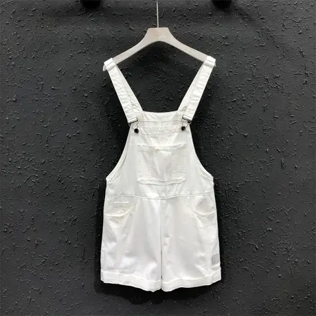 百搭休闲宽松白色牛仔背带裤女夏新款简约显瘦五分阔腿直筒裤子潮商品大图