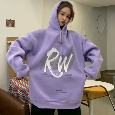 waitmore卫衣女秋冬设计感小众宽松韩版bf慵懒风加绒加厚外套ins商品大图