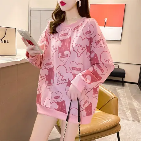 2023年新款爱心印花卫衣女春早秋薄款炸街外套潮ins盐系慵懒上衣图片