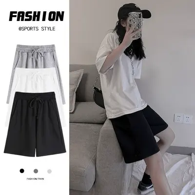 黑色运动短裤女夏季宽松直筒港味显瘦休闲ins潮阔腿中裤子5五分裤商品大图