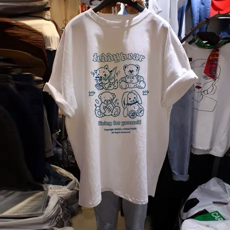 胖人女装洋气宽松夏装大码T恤女纯棉韩版洋气慵懒风短袖遮肚上衣商品大图