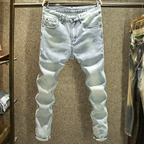 夏季2023新款牛仔裤男款潮牌修身小脚裤高端时尚韩版复古百搭长裤商品大图