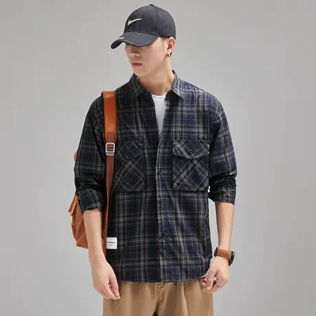 Modi Nick/摩帝尼克重磅水洗男士秋季衬衫复古格子衬衣纯棉男外套图片