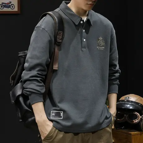 重磅polo领卫衣男潮牌大码秋季新款男士长袖t恤内搭打底男款秋冬商品大图