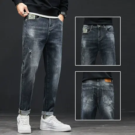 冬季新塘高端潮牌牛仔长裤男士直筒宽松2023新款休闲男裤子秋冬款商品大图