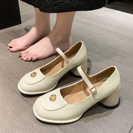 复古百搭玛丽珍小皮鞋女夏2023春秋季新款气质晚晚风粗跟浅口单鞋商品大图