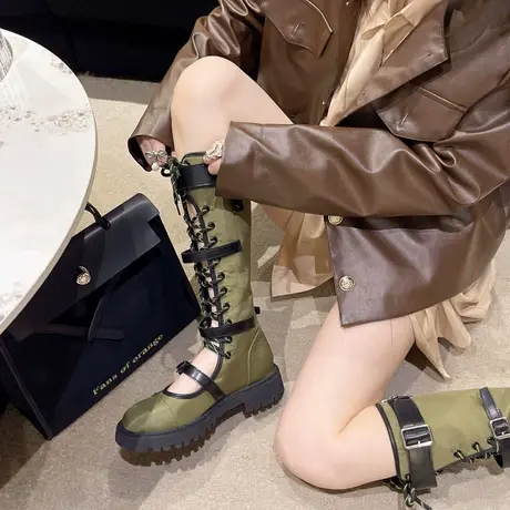网红爆款超火复古英伦辣妹甜酷风凉靴长靴女2023秋季西部靴高筒靴商品大图