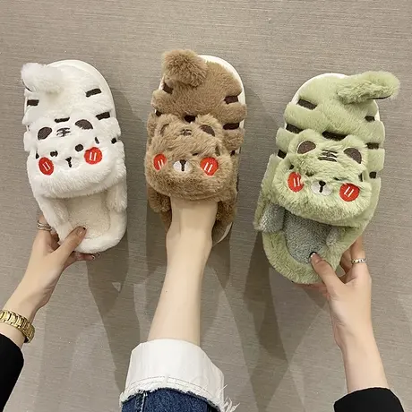 棉拖鞋女秋冬季外穿可爱小老虎室内居家保暖防滑厚底毛绒情侣拖鞋图片