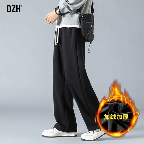 男士黑色加绒卫裤男秋冬直筒宽松休闲裤阔腿裤2024年新款运动裤子商品大图