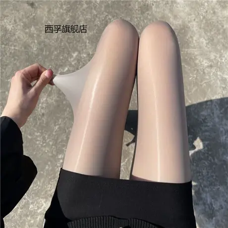 丝袜油光油亮钢丝袜光腿神器反光超薄防勾丝袜女黑肉色马油丝袜子图片