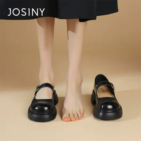 Josiny/卓诗尼小皮鞋女2024新款粗跟少女风厚底百搭优雅玛丽珍鞋商品大图