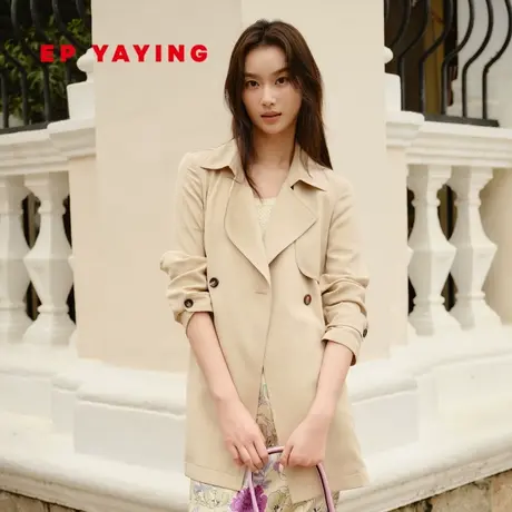 EP YAYING雅莹女装 真丝收腰一手长风衣外套 2024春装新款7201A图片