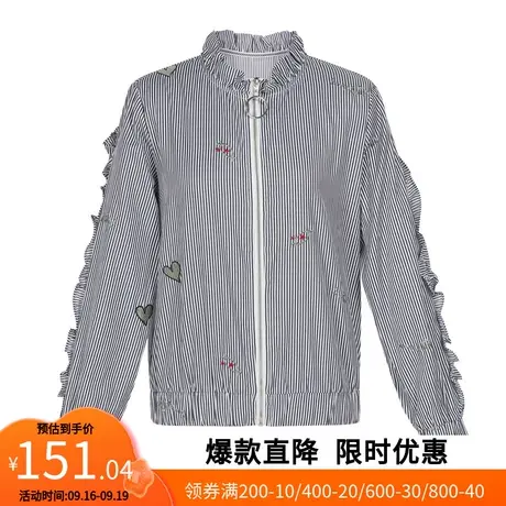 【艾格】2023春季新款女装时尚刺绣褶皱设计休闲薄款宽松衬衣外套商品大图