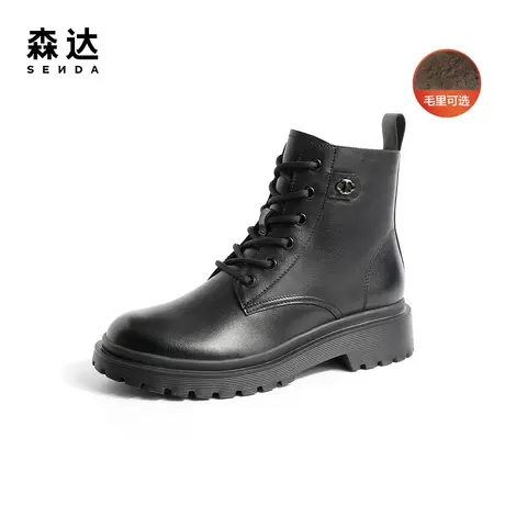 森达时尚马丁靴女冬季商场同款机车风加绒保暖短靴4U746DD2商品大图