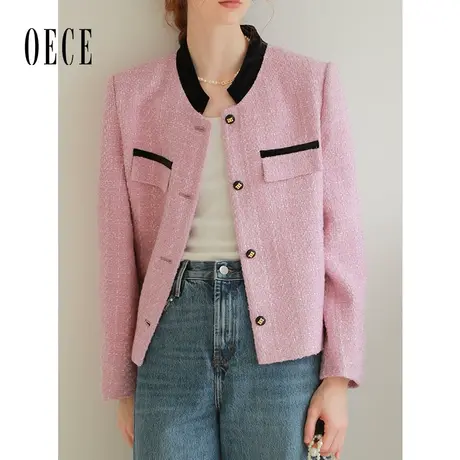 Oece高级感小香风外套女2023秋冬季新款女装复古设计感短外套图片