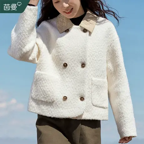 茵曼小香风羊毛呢短款外套女2024春季新款高级感时尚呢子大衣上衣图片