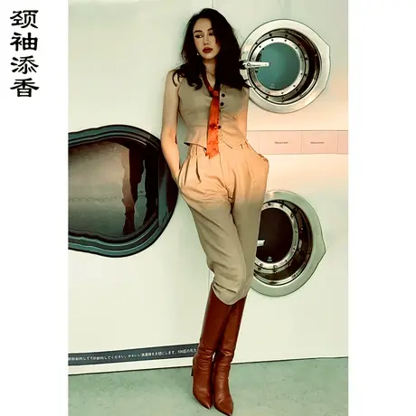 颈袖添香2023春秋时尚气质女神范职业装时尚马甲套裤两件套商品大图
