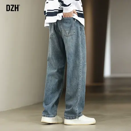 男士蓝色牛仔裤男秋季宽松直筒休闲裤子2023新款复古直筒裤长裤潮商品大图