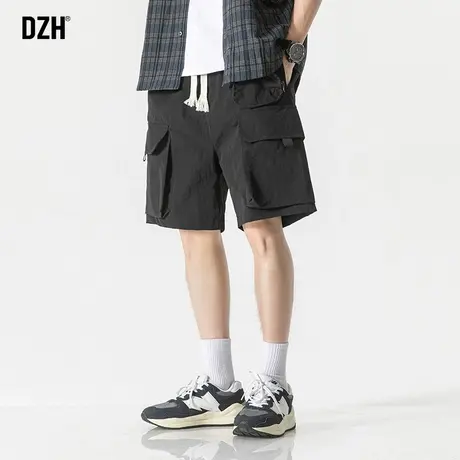 男士黑色冰丝速干短裤男款夏季潮牌工装五分裤宽松休闲裤子沙滩裤商品大图