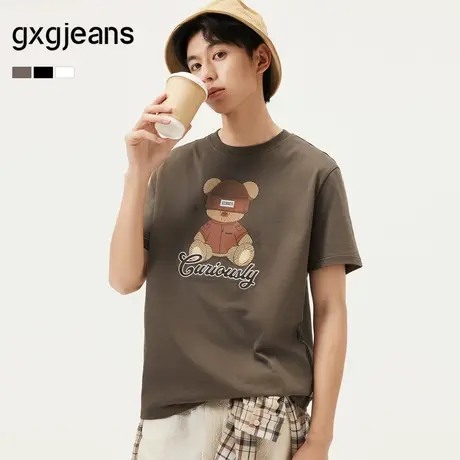 gxg.jeans男装 多色小熊图案潮流时尚宽松圆领短袖T恤男 25夏新品图片