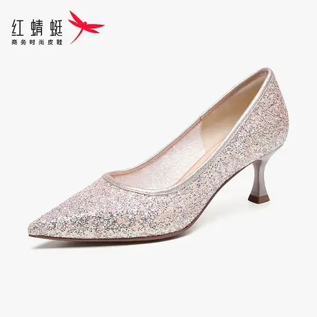 红蜻蜓女鞋夏季尖头新娘高跟鞋女绝美主纱婚鞋禾秀婚纱两穿不累脚图片