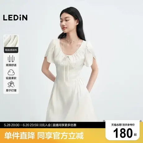 乐町渐变彩虹花卉连衣裙女2025年夏季新款缎面V领花苞袖柔软裙子商品大图