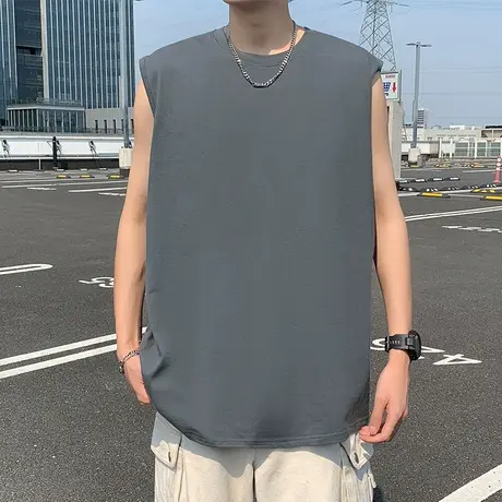 纯棉透气运动健身坎肩背心男夏季新款纯色T恤宽松重磅无袖打底衫图片