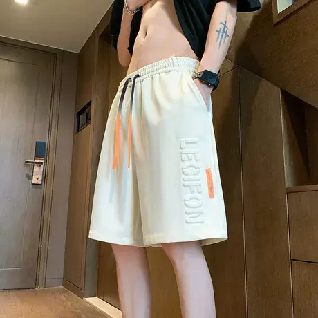 冰丝透气短裤男士夏季潮牌字母压花五分休闲裤子男青少年运动中裤商品大图