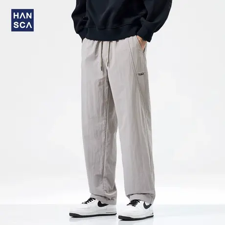 清仓特卖hansca秋季休闲裤男士宽松直筒拼接垂顺松紧腰百搭长裤子商品大图