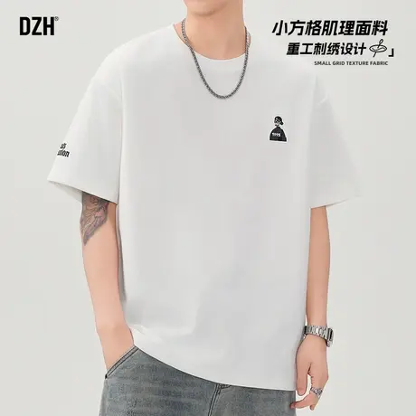 男士白色刺绣短袖t恤男夏季重磅五分袖半袖上衣痞帅男装2025新款商品大图