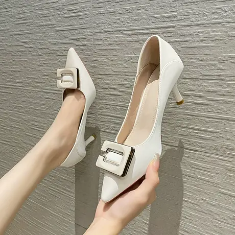 高跟鞋女2023年新款水钻方扣尖头细跟优雅职业通勤工作鞋气质名媛图片