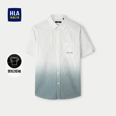 HLA/海澜之家渐变条纹短袖休闲衬衫25夏季新款绣花时尚宽松上衣男图片