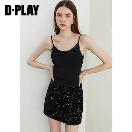 DPLAY秋季休闲黑色v领修身针织吊带时髦高级新款吊带上衣女商品大图