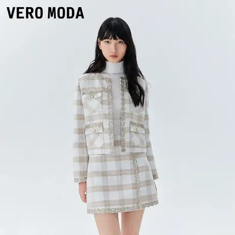 Vero Moda奥莱外套女春秋新款小香风甜美气质格纹长袖上衣百搭图片