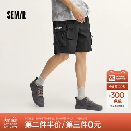 森马休闲中裤男多口袋工装短裤宽松抽绳夏季松紧腰五分裤时尚潮流图片