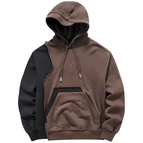VIP废土风撞色拼接连帽卫衣男美式复古重磅帽衫外套机能解构上衣图片