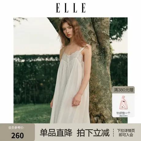 ELLE法式吊带睡裙女复古宫廷风舒适慵懒纯棉白色睡衣春夏新款商品大图