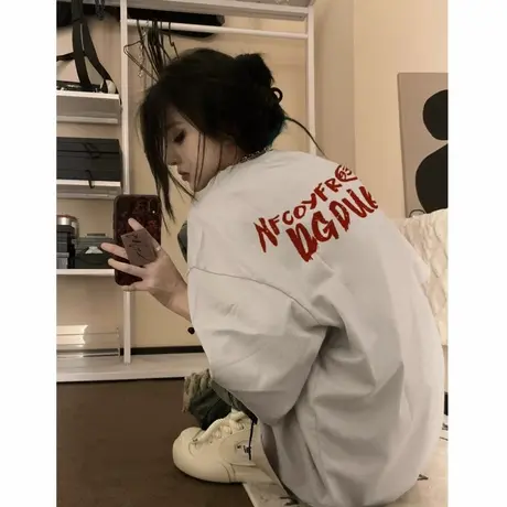 2025新款美式情侣夏季印花字母休闲短袖t恤男女嘻哈半袖宽松上衣商品大图